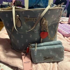 Juicy Couture Light Blue Signature Tote with Matching Wristlet
